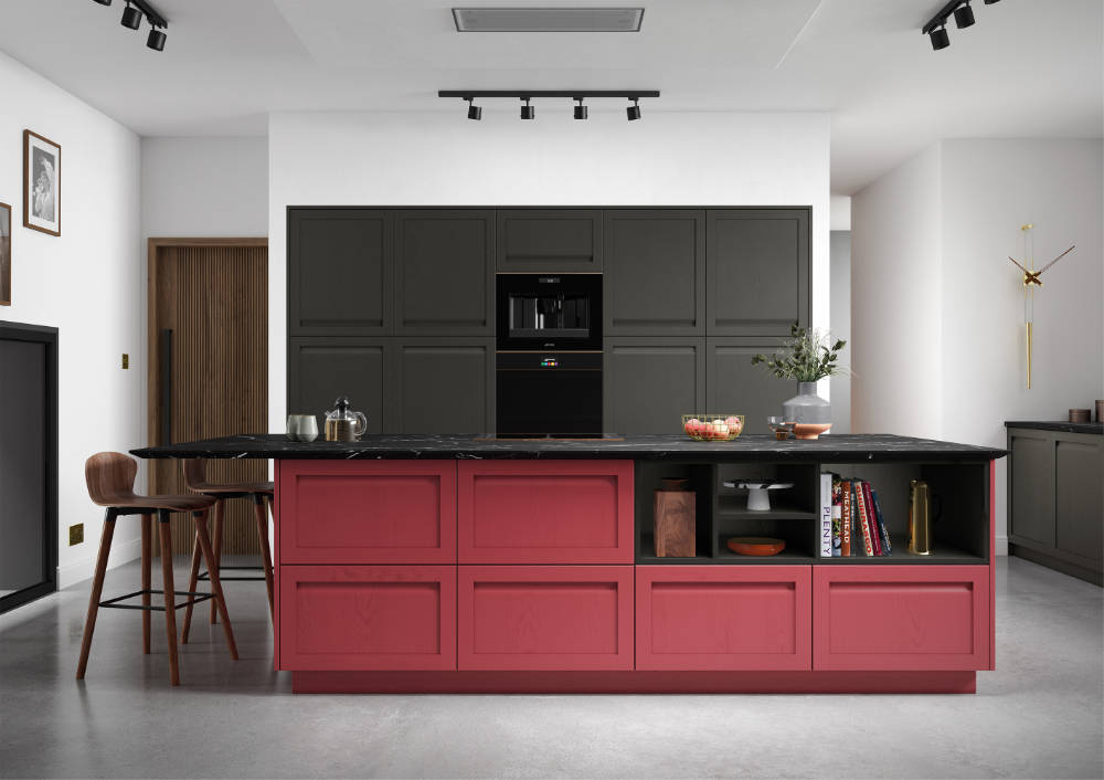 Shaker Kitchen - Harborne - Graphite and CMS Chicory Red